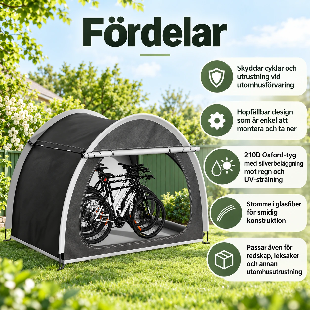 Cykelförvaringstält för utomhusbruk, hopfällbart och vattentåligt