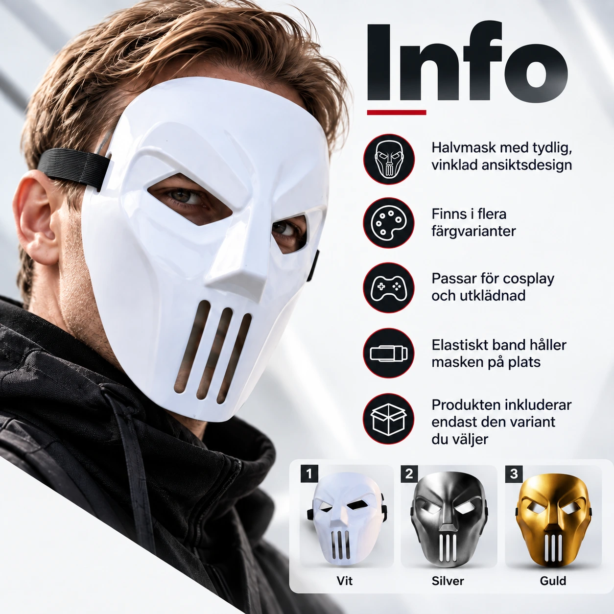 Halvmask i flera färger för cosplay
