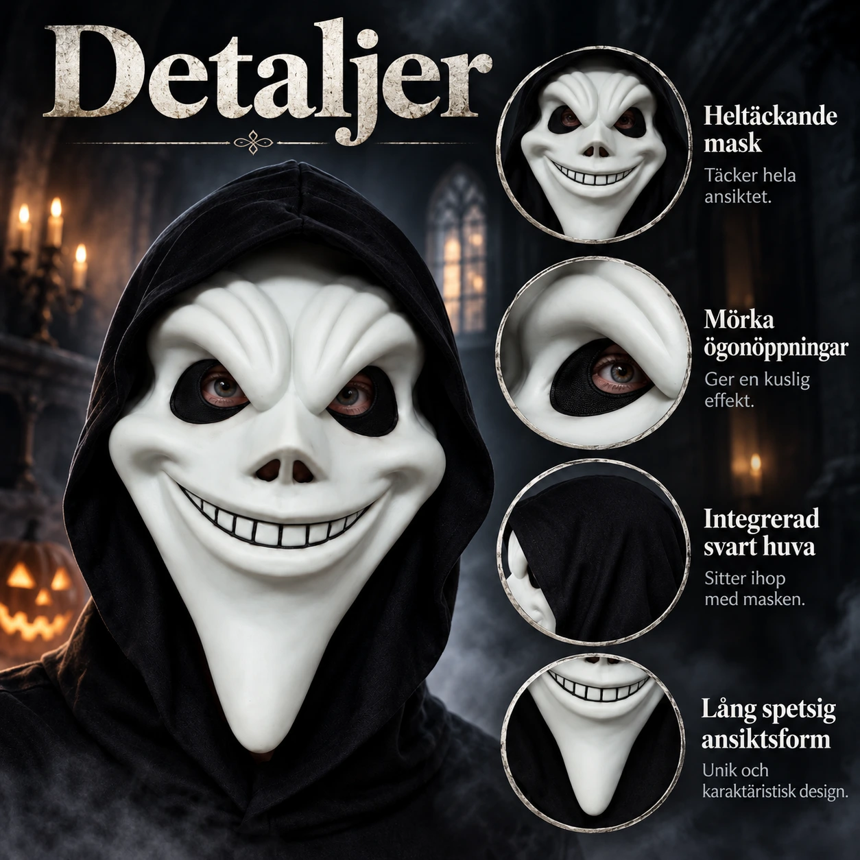 Mask spöke vuxen med huva