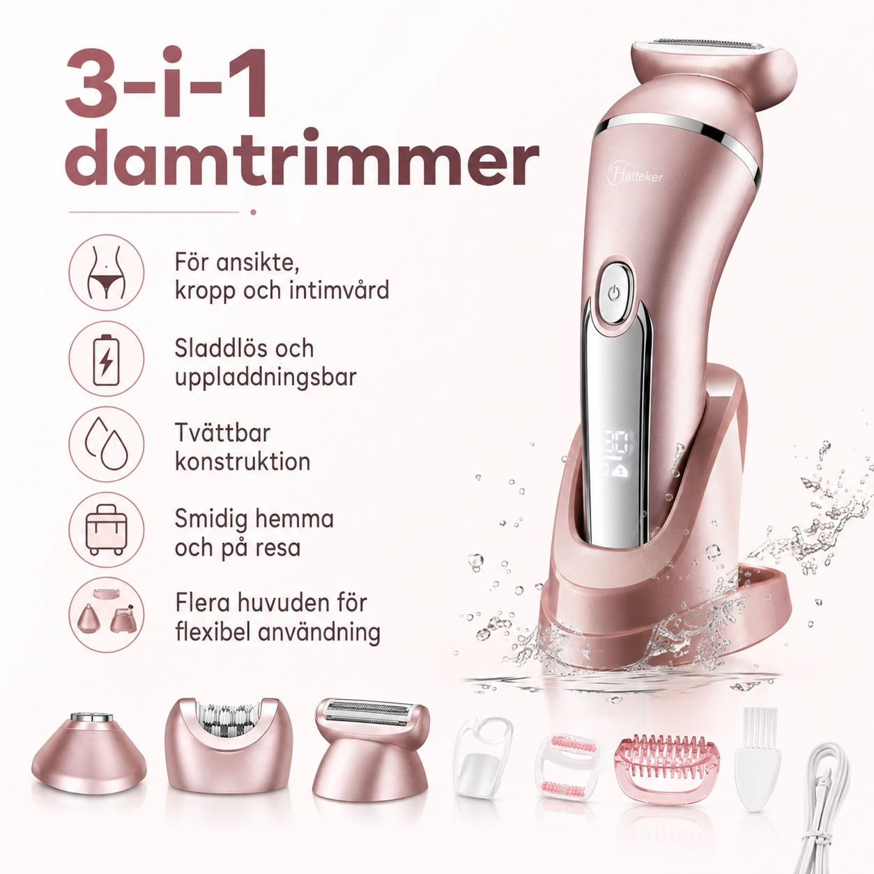 Elektrisk damtrimmer 3-i-1 för ansikte och kropp