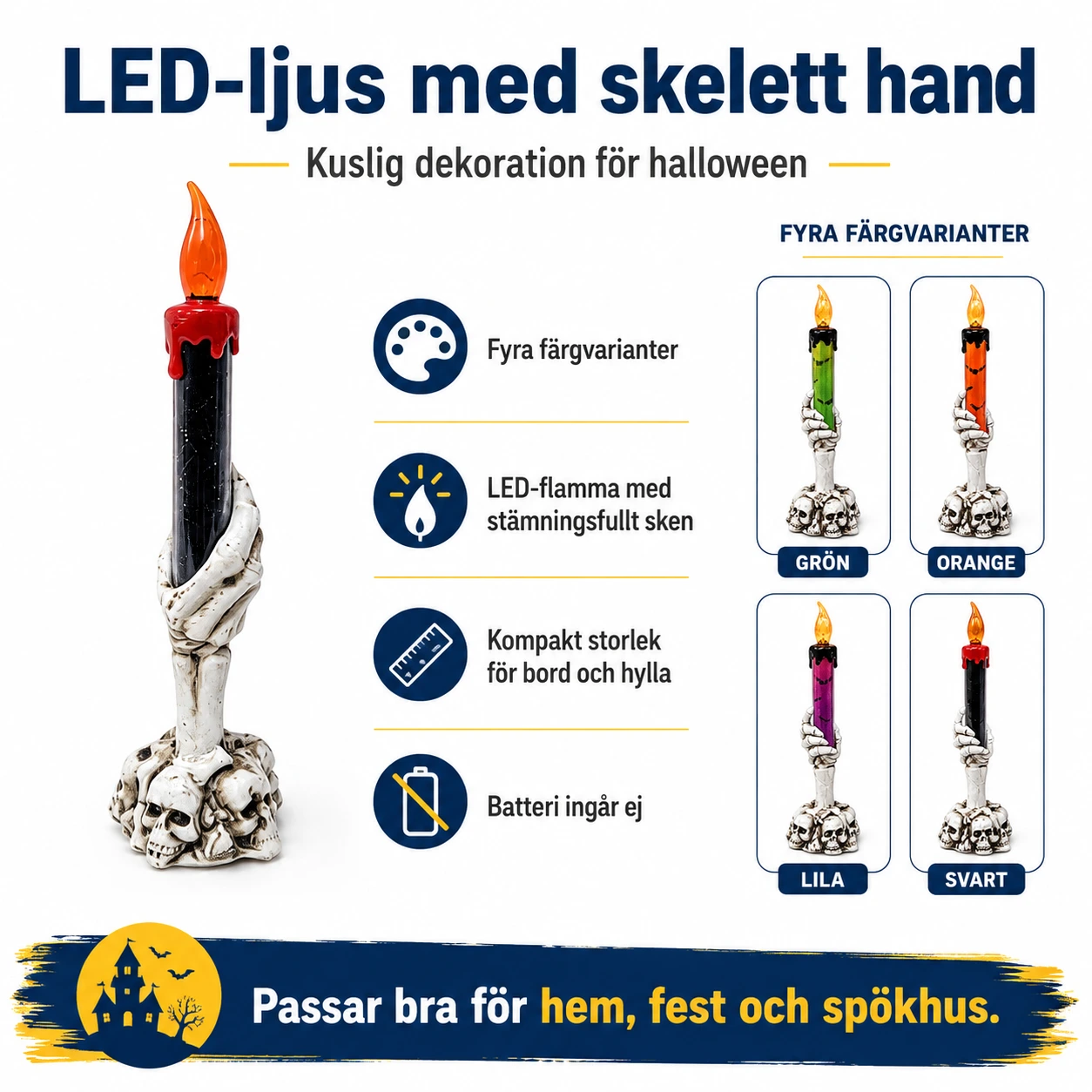 LED-ljus med skelett hand för halloween