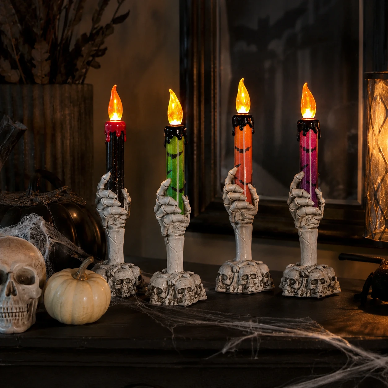 LED-ljus med skelett hand för halloween