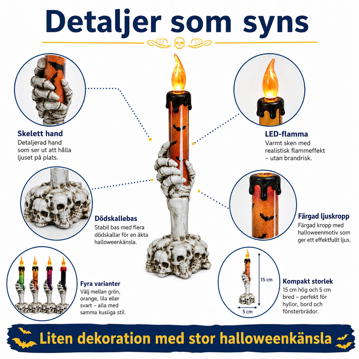 LED-ljus med skelett hand för halloween