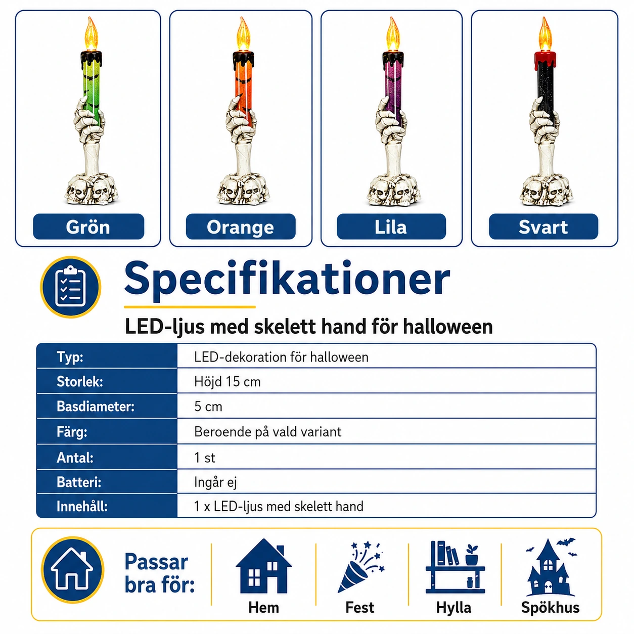 LED-ljus med skelett hand för halloween