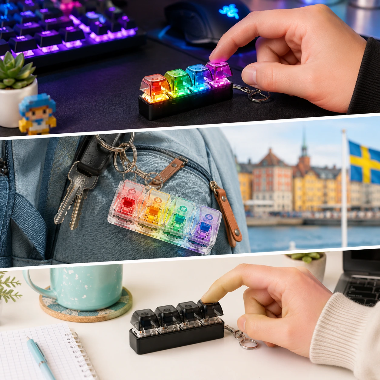 Nyckelring Tangentbord Fidget – Lysande LED