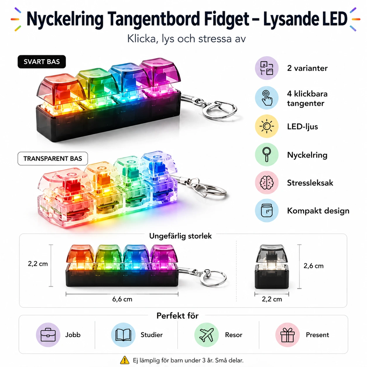 Nyckelring Tangentbord Fidget – Lysande LED