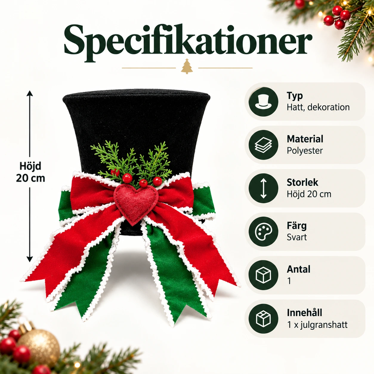 Julgranshatt för julgran i polyester, svart