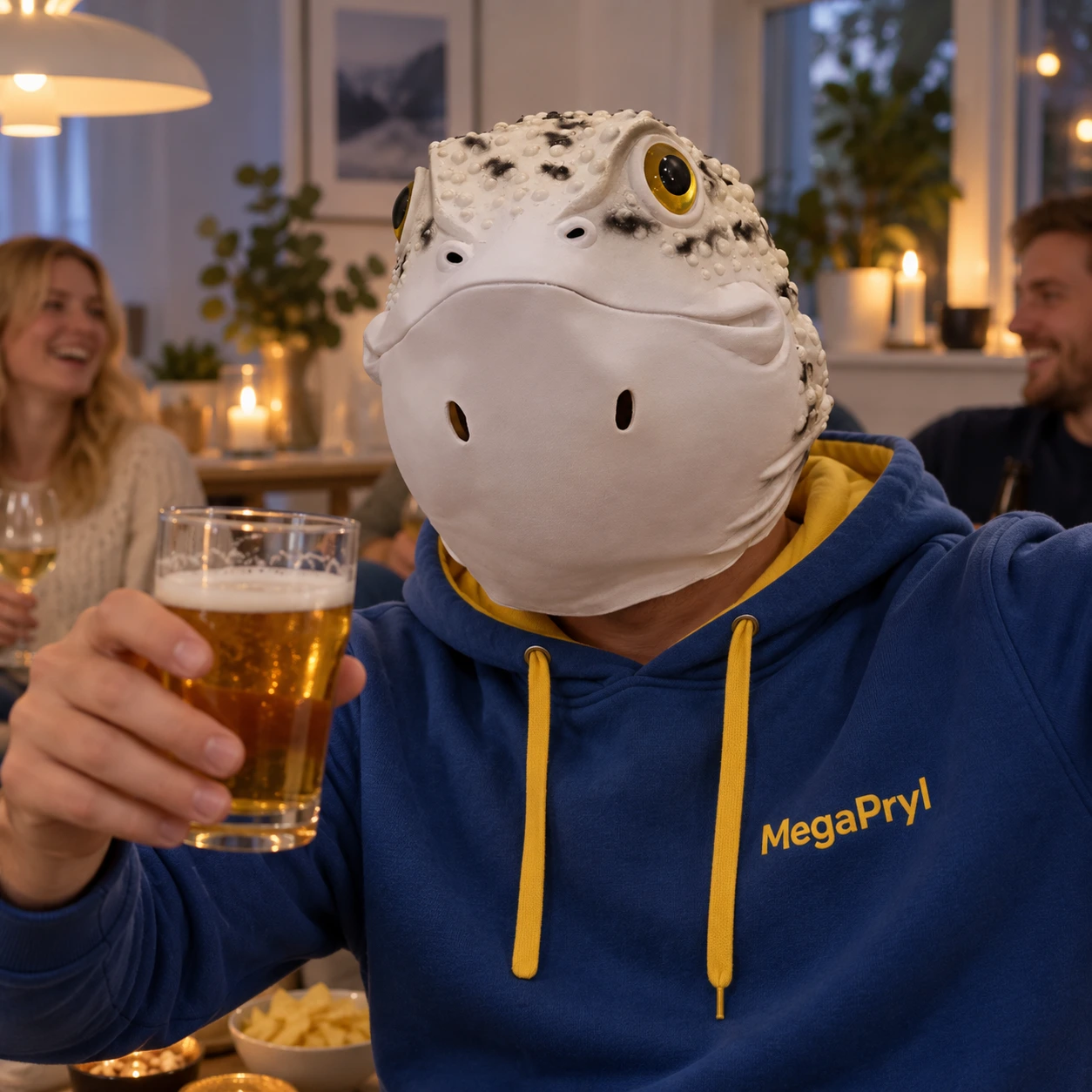Vit Ödla Latexmask med Svarta Fläckar