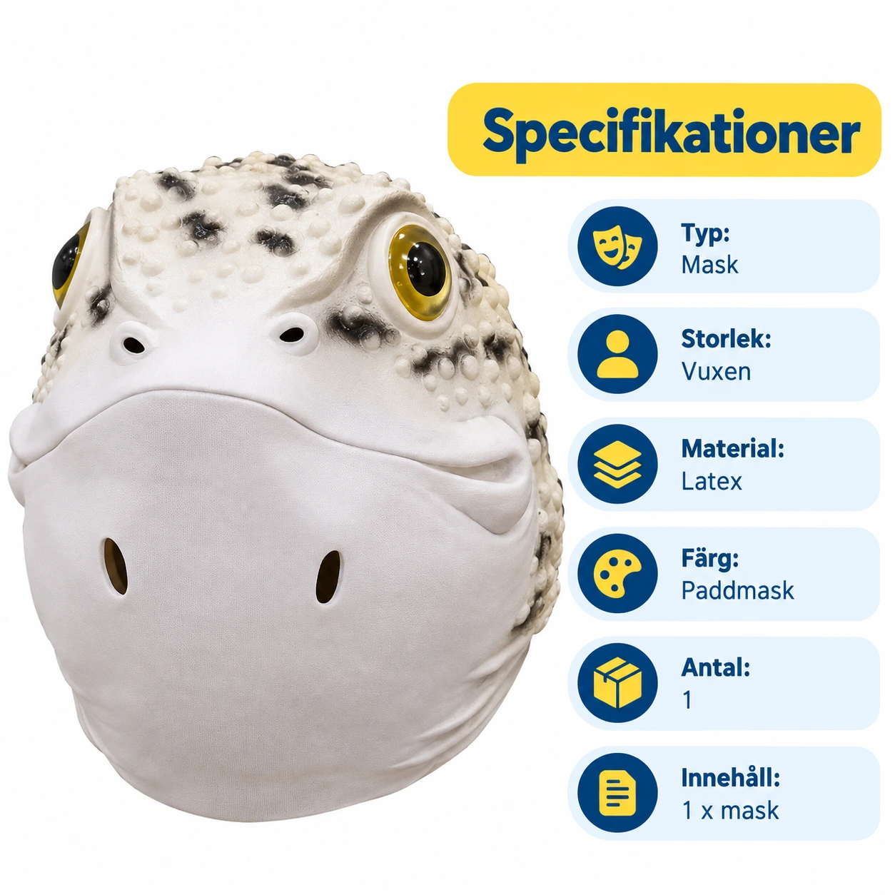 Vit Ödla Latexmask med Svarta Fläckar