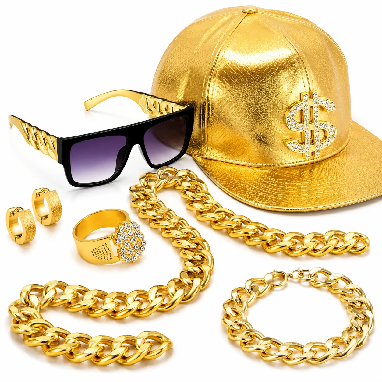Hip Hop Accessoarer Guld – Kostymset