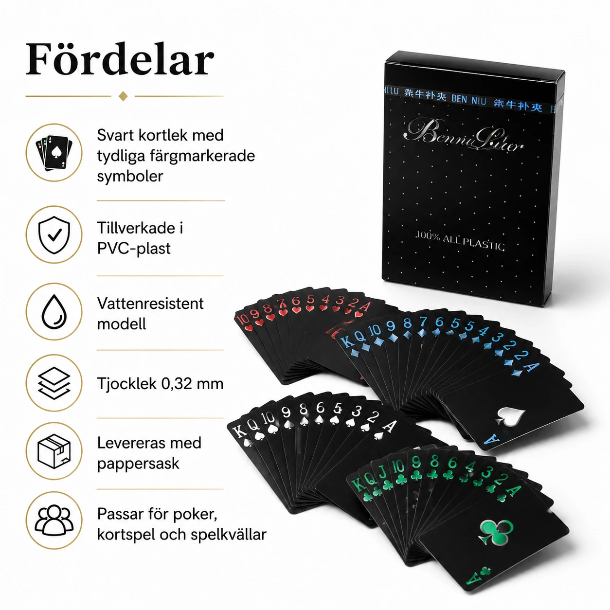 Svarta spelkort i PVC med pappersask