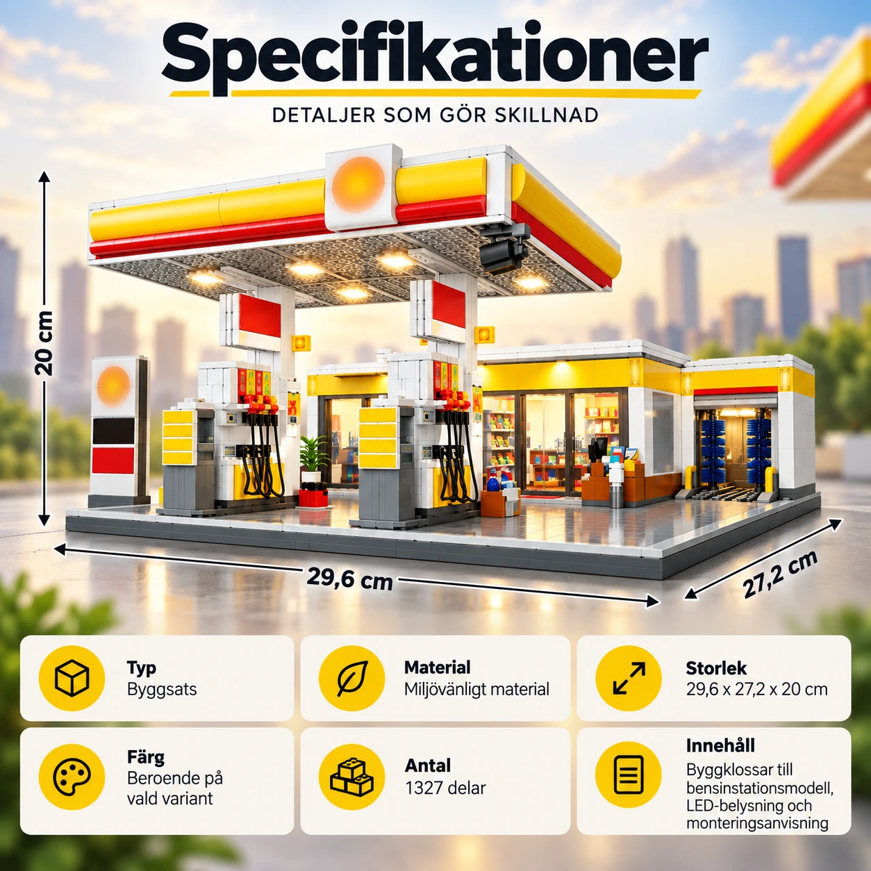 Byggsats bensinstation med LED-belysning 1327 delar