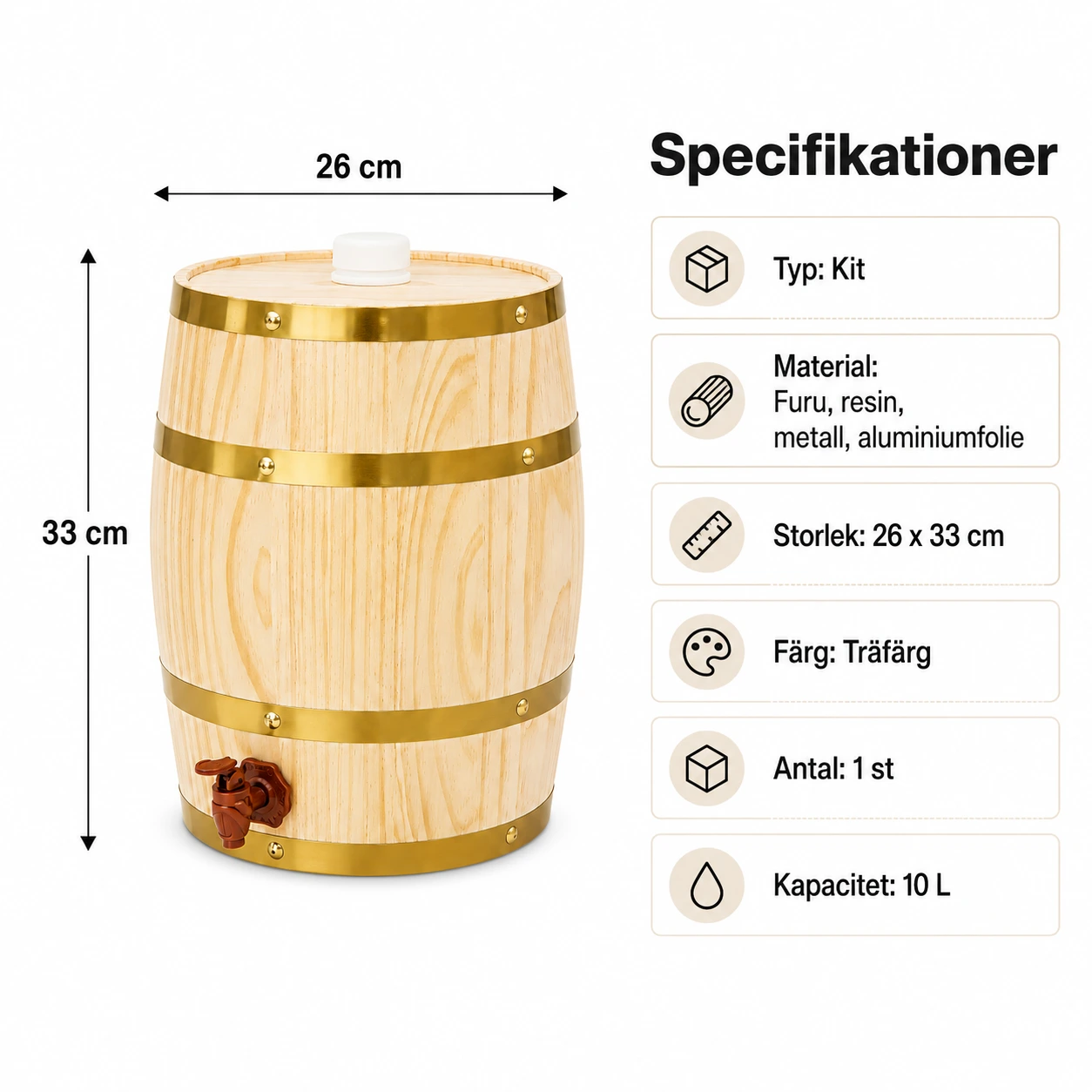 Vinfat i trä med tappkran 10 L för hem och bar
