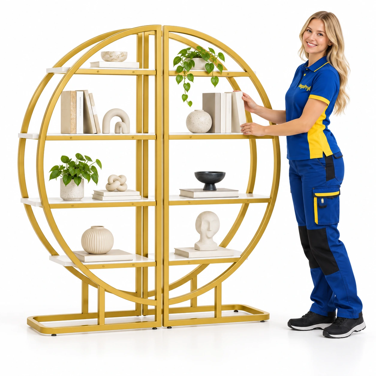 Fristående bokhylla i 2 delar med bågformad design