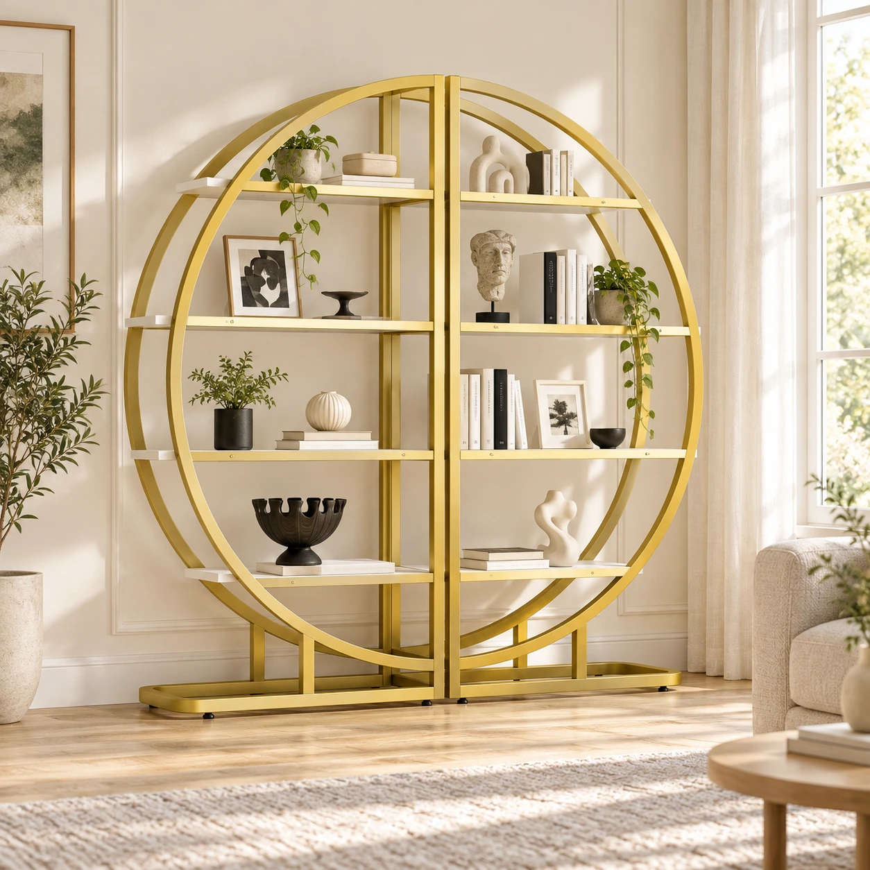 Fristående bokhylla i 2 delar med bågformad design