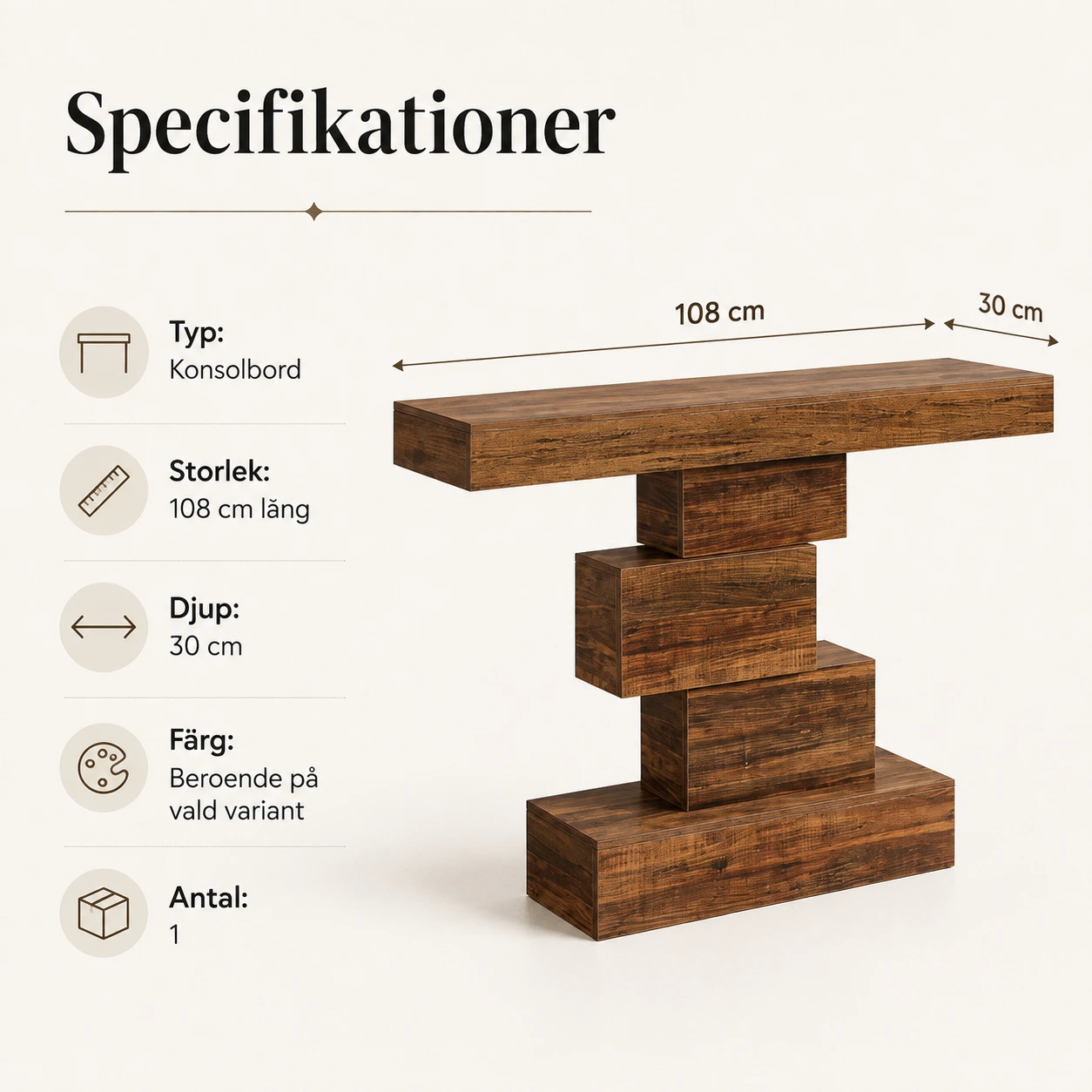 Konsolbord för hall och bakom soffa, 108 cm