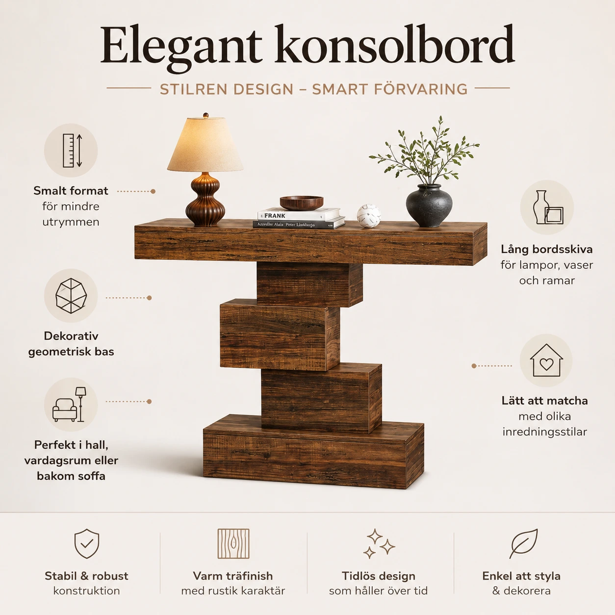 Konsolbord för hall och bakom soffa, 108 cm