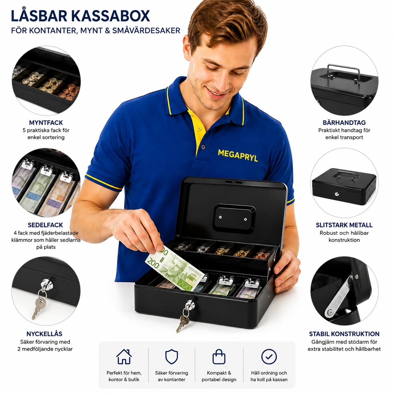 Pengaskrin Metall – Kassabox med Lås & Nycklar