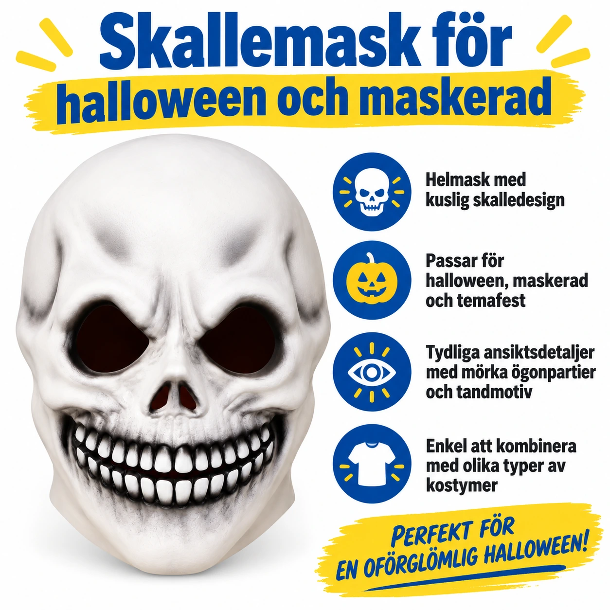 Skallemask för halloween och maskerad
