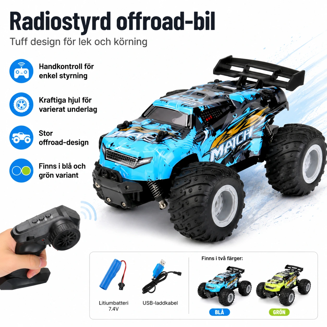 Radiostyrd offroad-bil med handkontroll