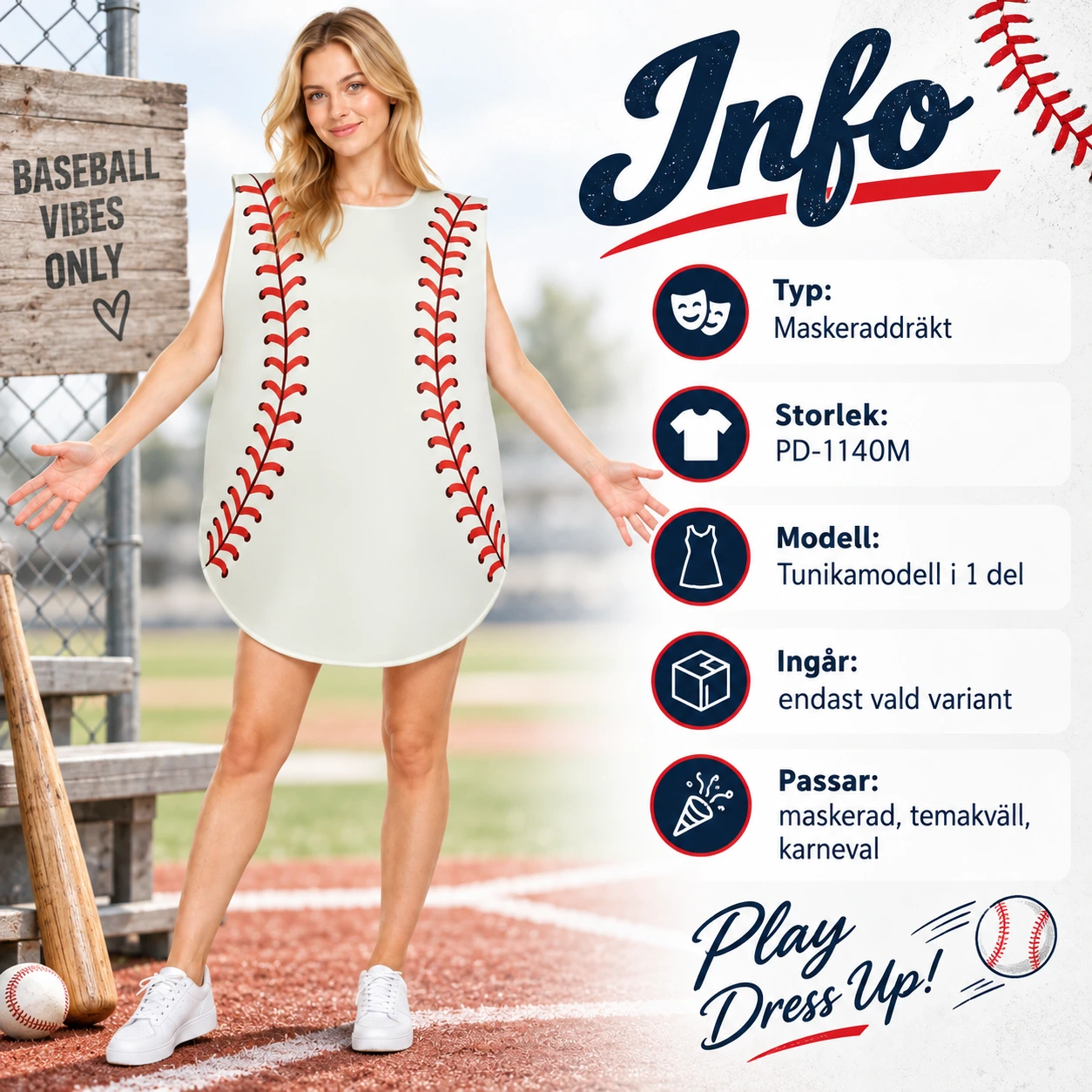 Yksiosainen baseball-tunika naamiaisiin