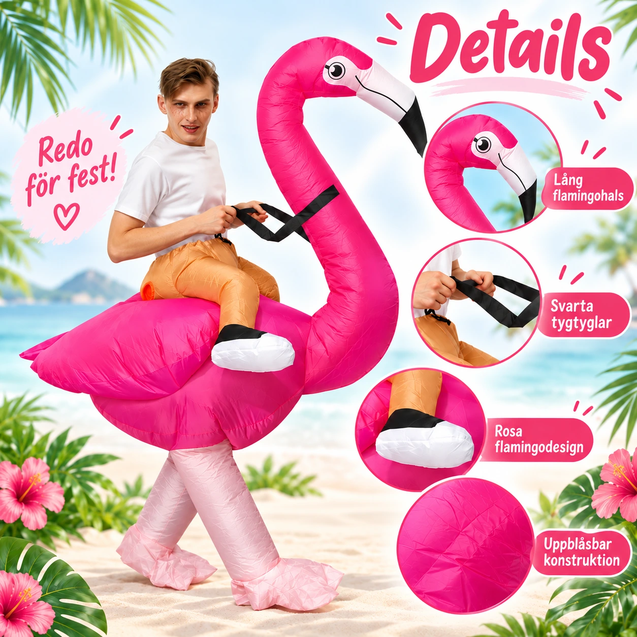 Uppblåsbar Flamingo Maskeraddräkt för Vuxna