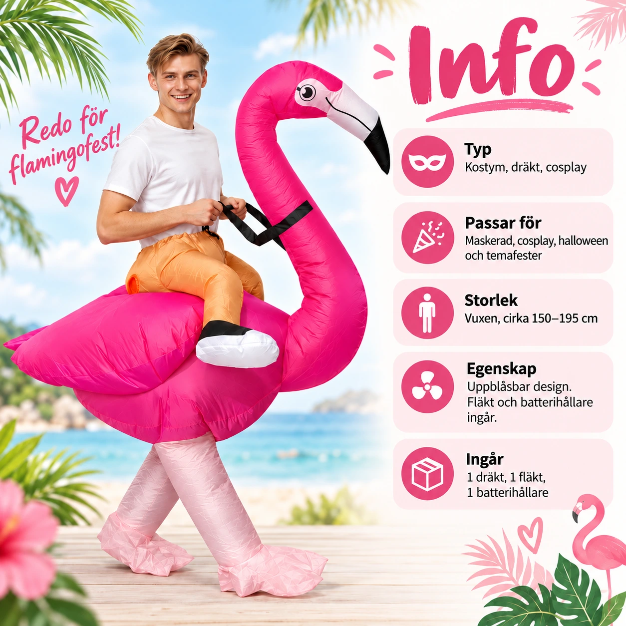 Uppblåsbar Flamingo Maskeraddräkt för Vuxna