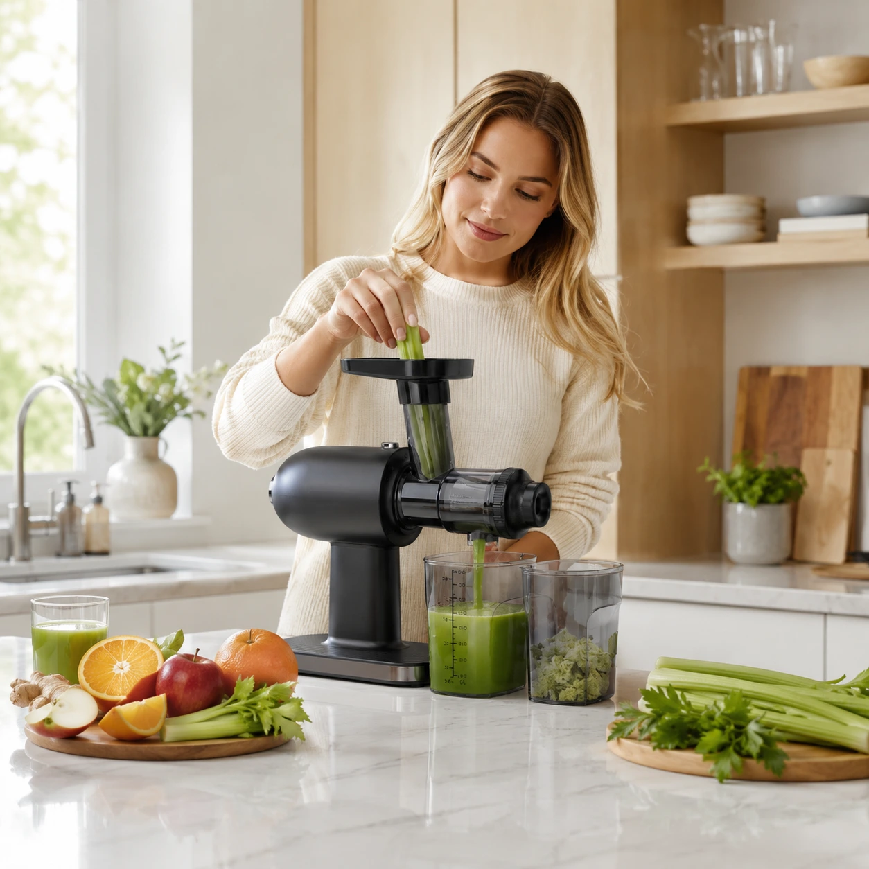 Slow juicer hedelmille ja vihanneksille peruutustoiminnolla