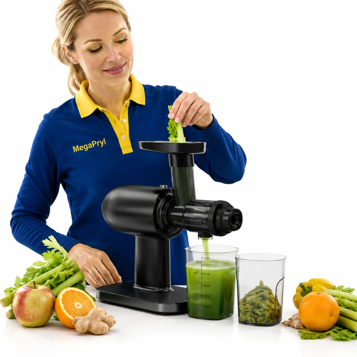 Slow juicer hedelmille ja vihanneksille peruutustoiminnolla