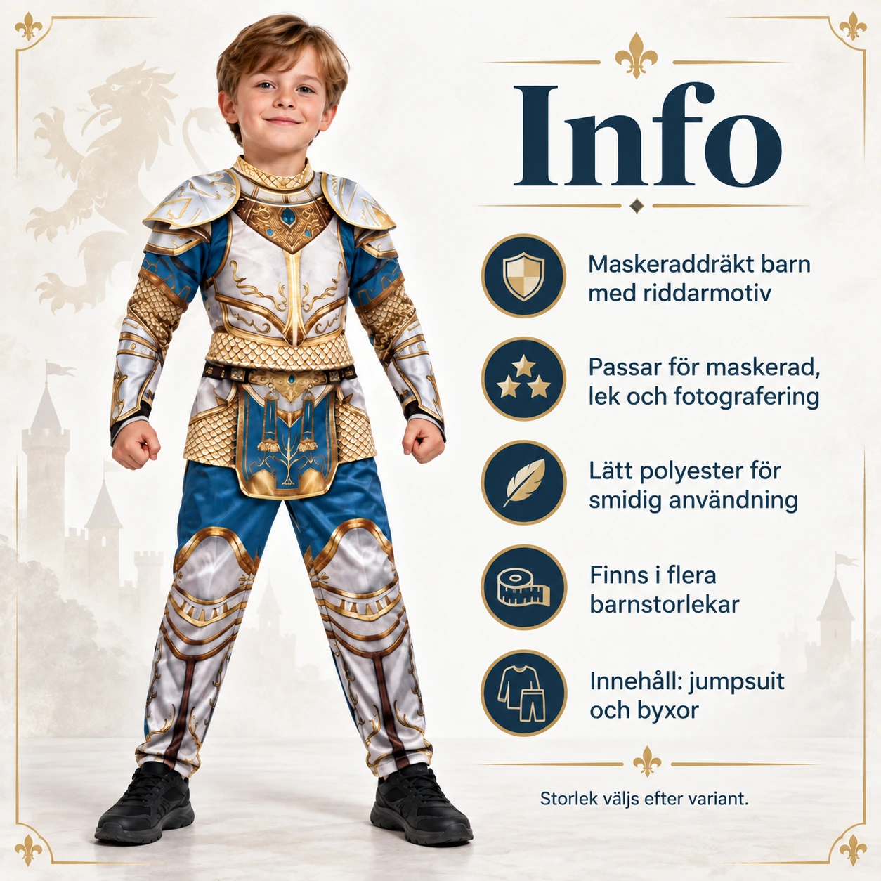 Lasten ritarin naamiaisasu jumpsuitilla ja housuilla, hopea