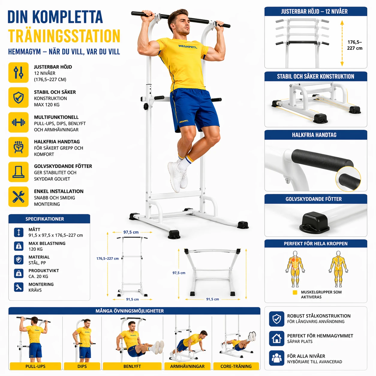 Pull-up & Dipställning – Justerbar Höjd
