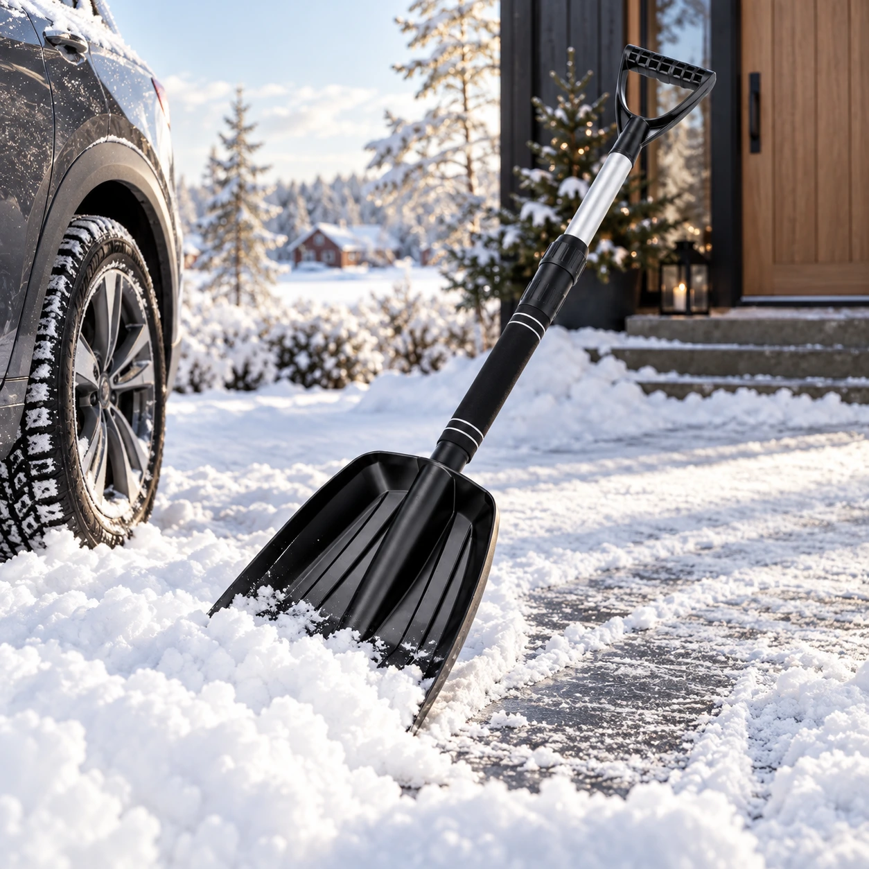 Teleskopisk snöskyffel för bil med avtagbar design