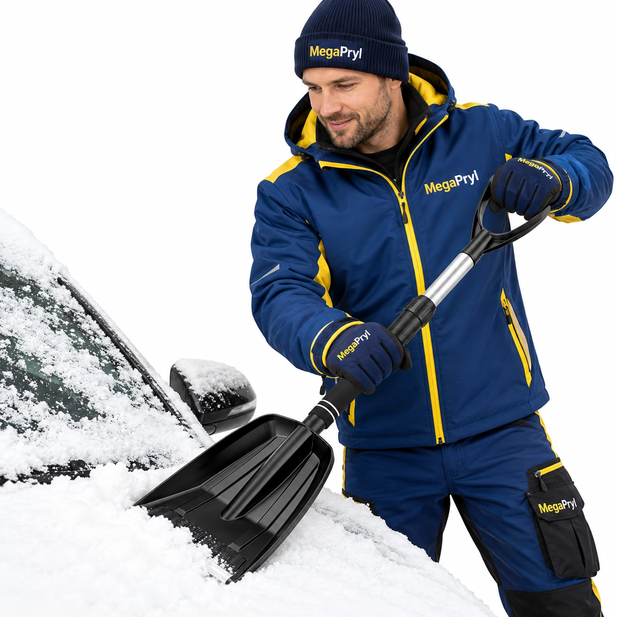 Teleskopisk snöskyffel för bil med avtagbar design