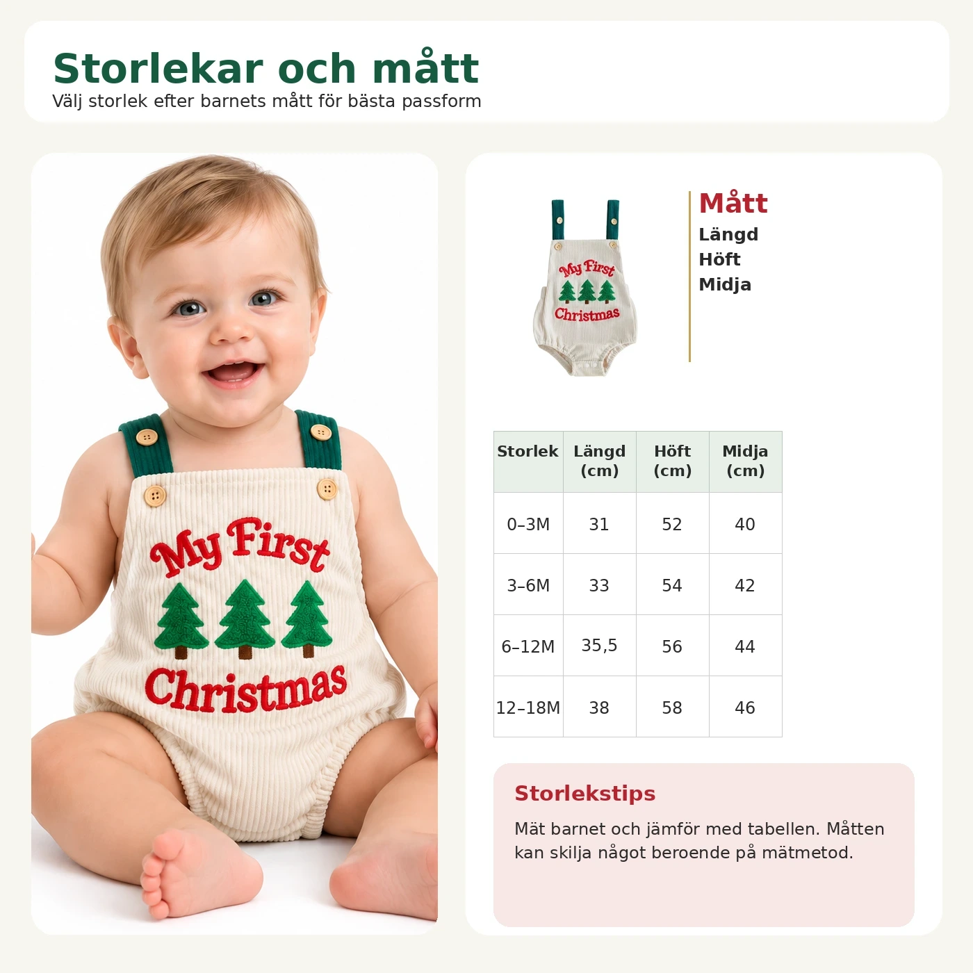 Julkropp för baby utan ärmar med brodyr
