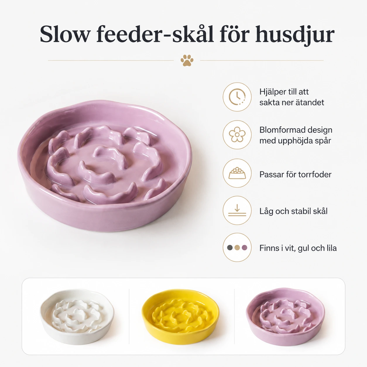 Slow feeder-skål för husdjur i keramik