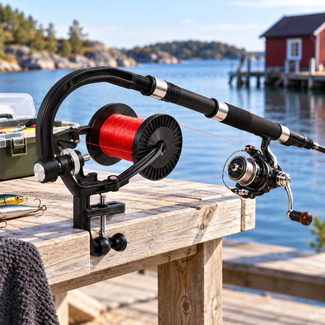 Linvinda för fiskelina med justerbar hållare