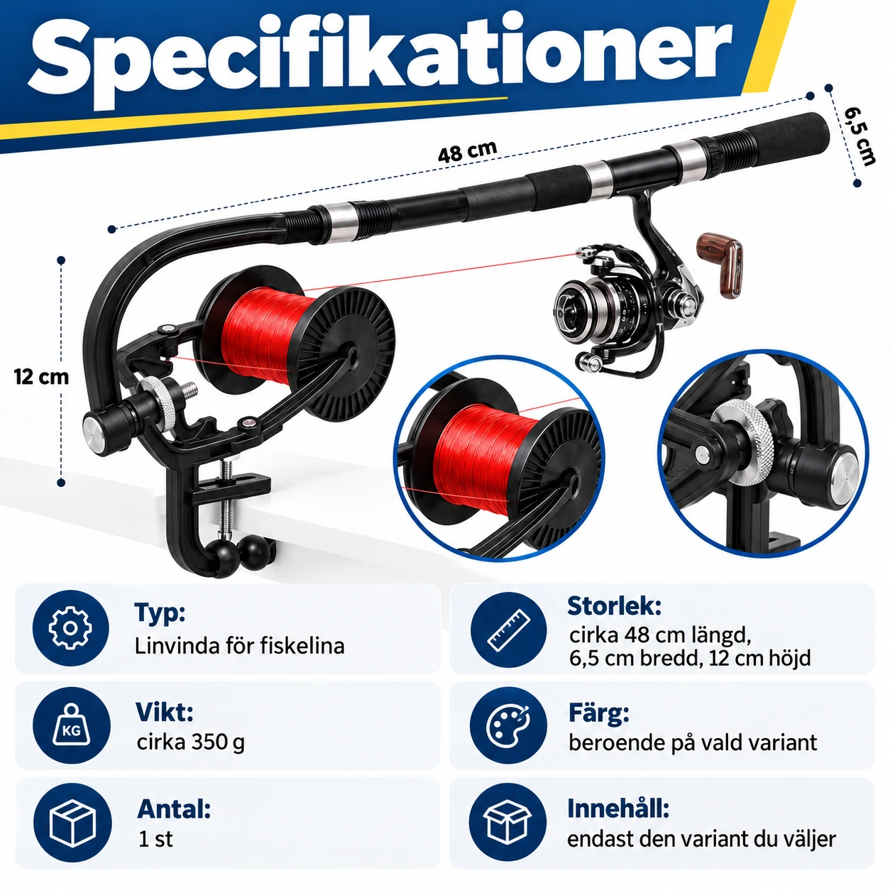 Linvinda för fiskelina med justerbar hållare