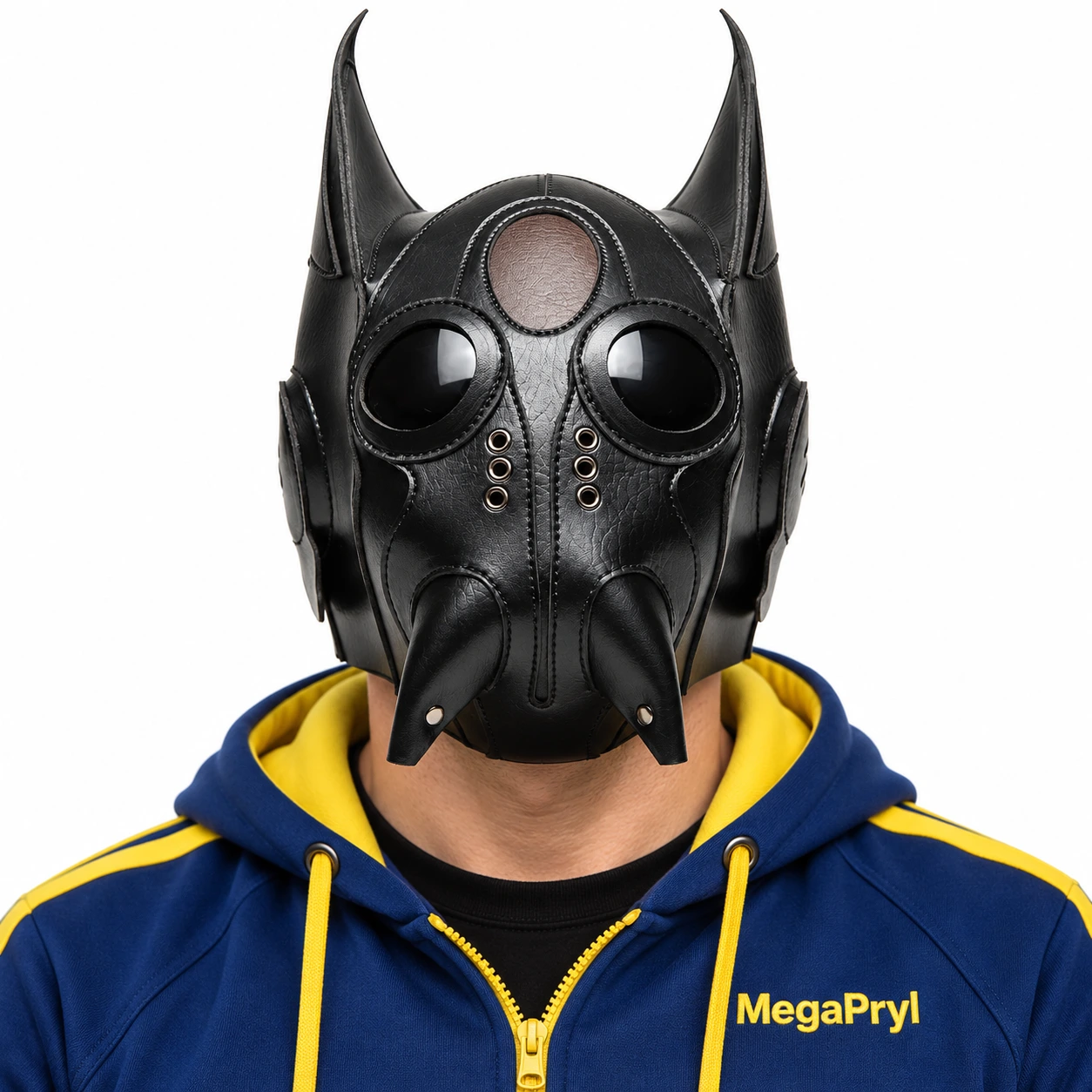 Svart Läder-Look Fladdermus Helmask med Mandibler