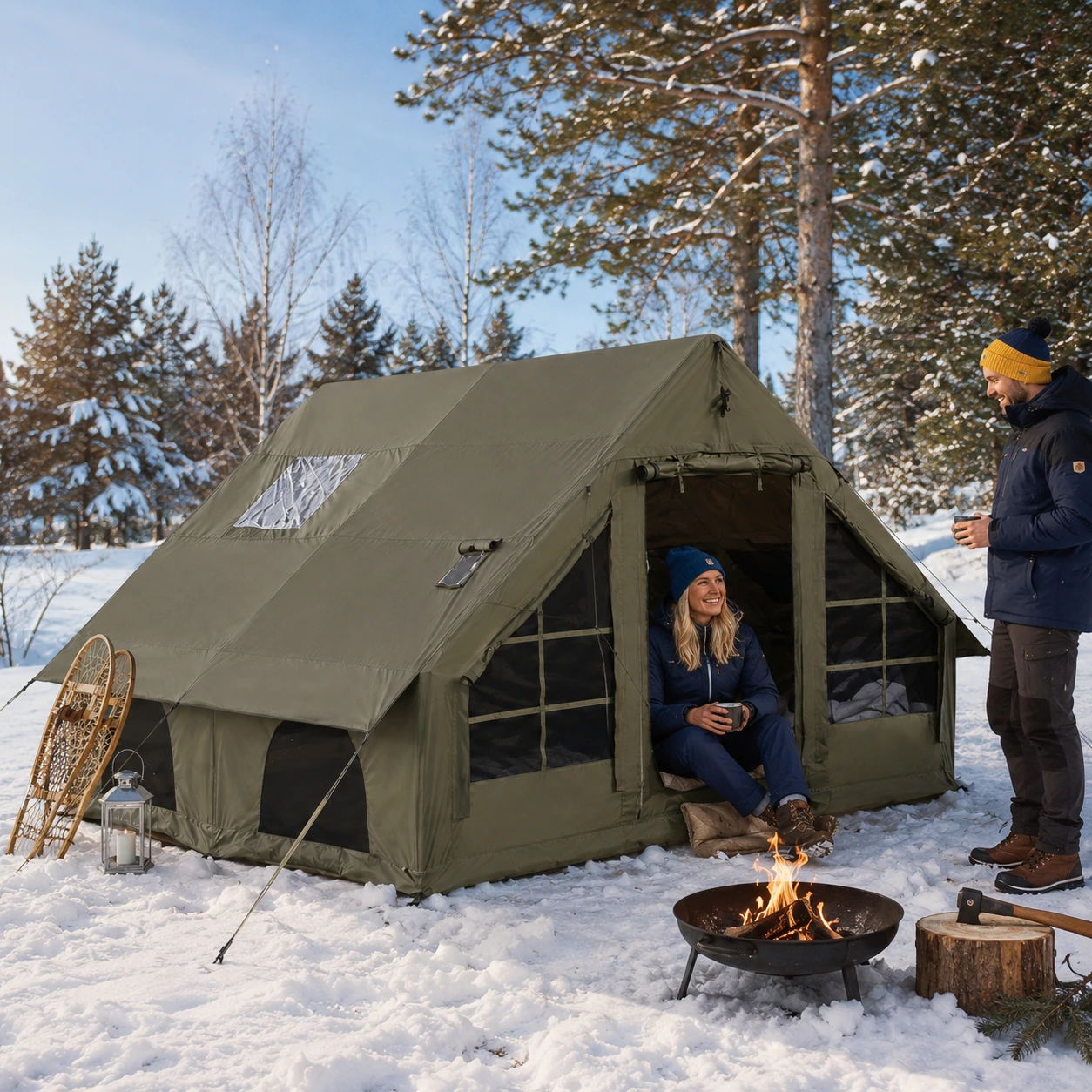 Uppblåsbart campingtält för familj med fönster