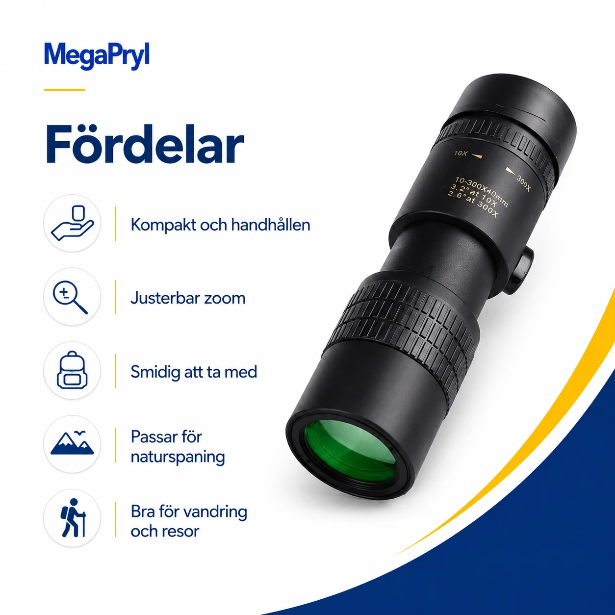 Monokikare med zoom för friluftsliv och naturspaning