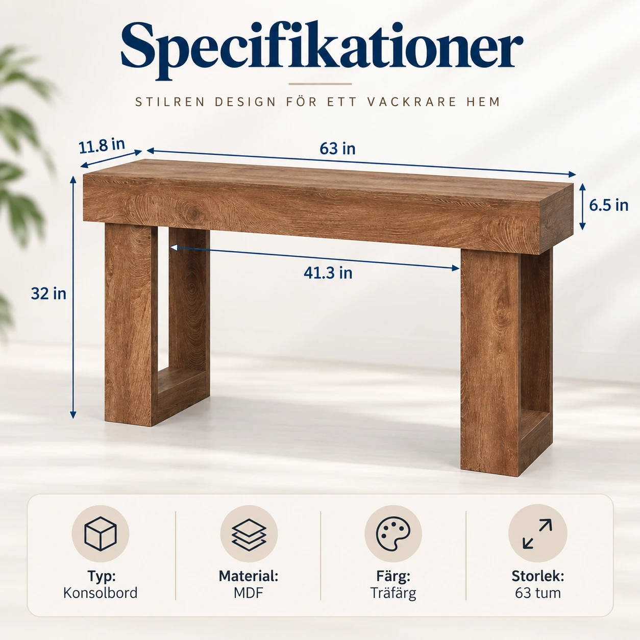 Konsolipöytä eteiseen ja olohuoneeseen, 63 tum