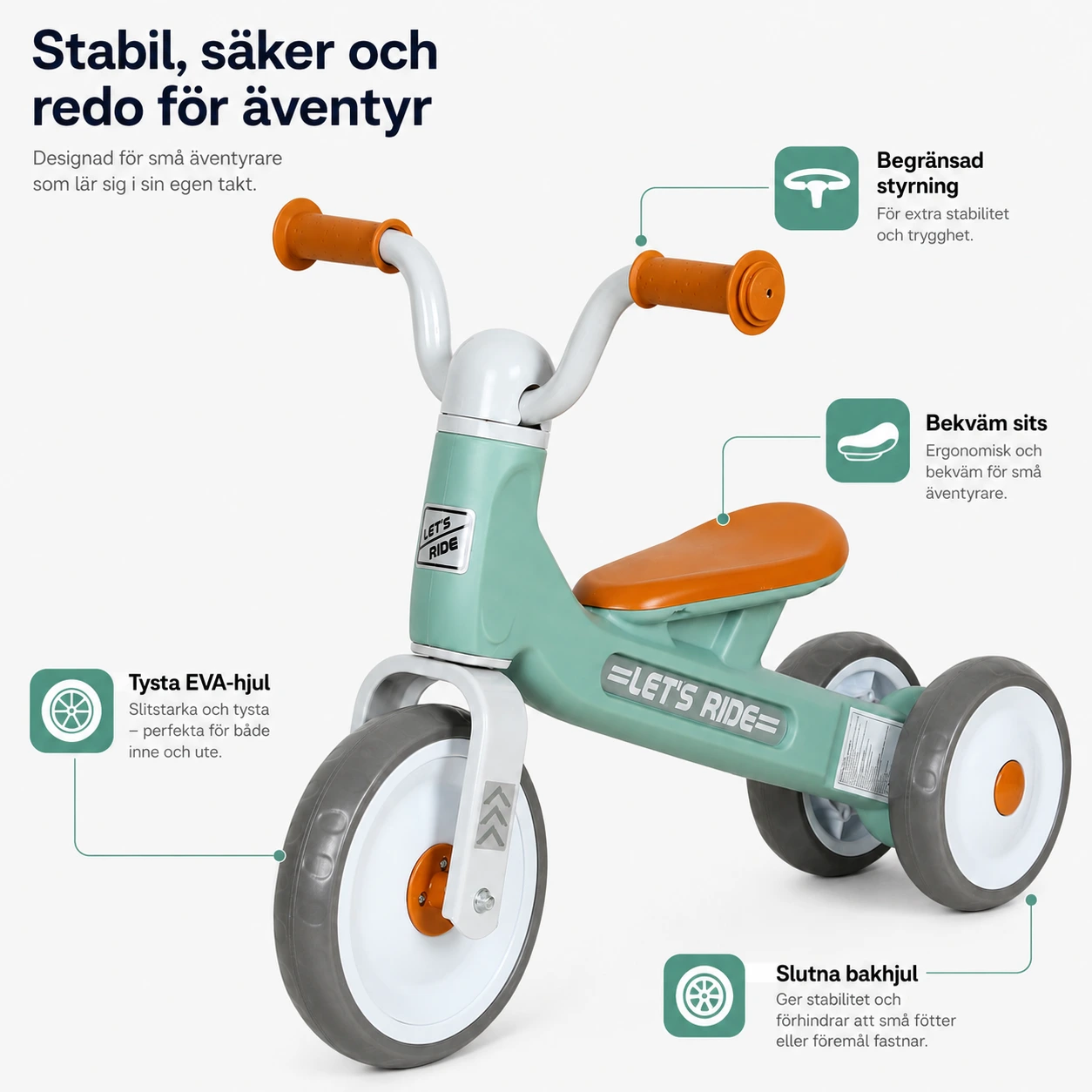 Balanscykel för barn med tysta punkteringsfria hjul