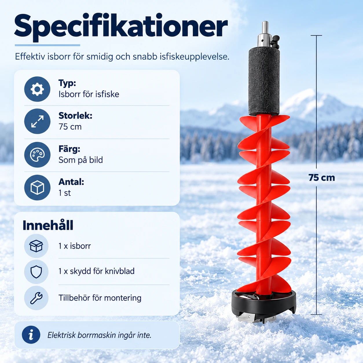 Isborr för isfiske med skydd för knivblad