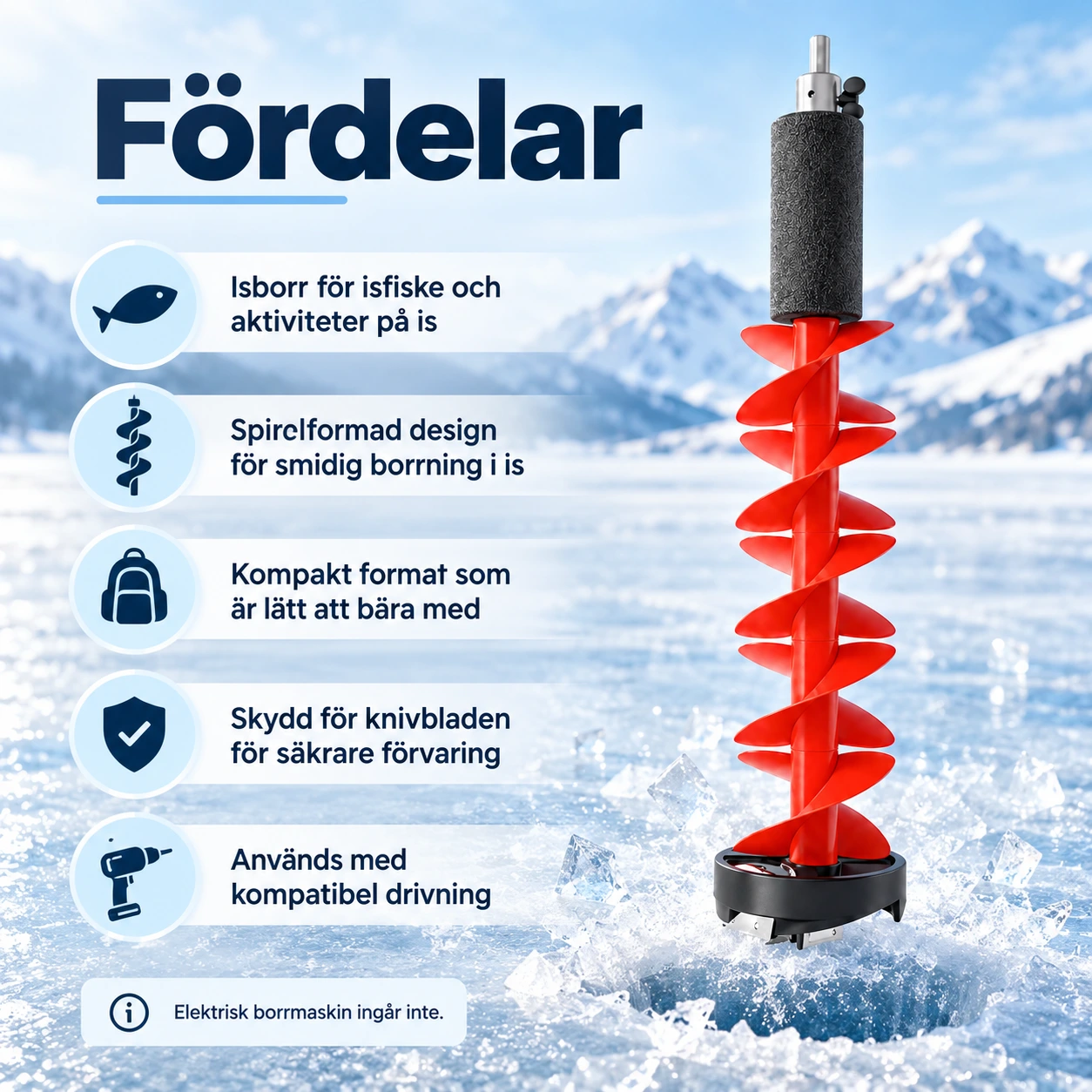 Isborr för isfiske med skydd för knivblad
