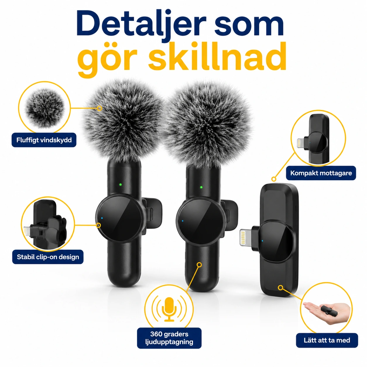 Trådlöst Mini Mikrofon Kit med Vindskydd för Mobilinspelning