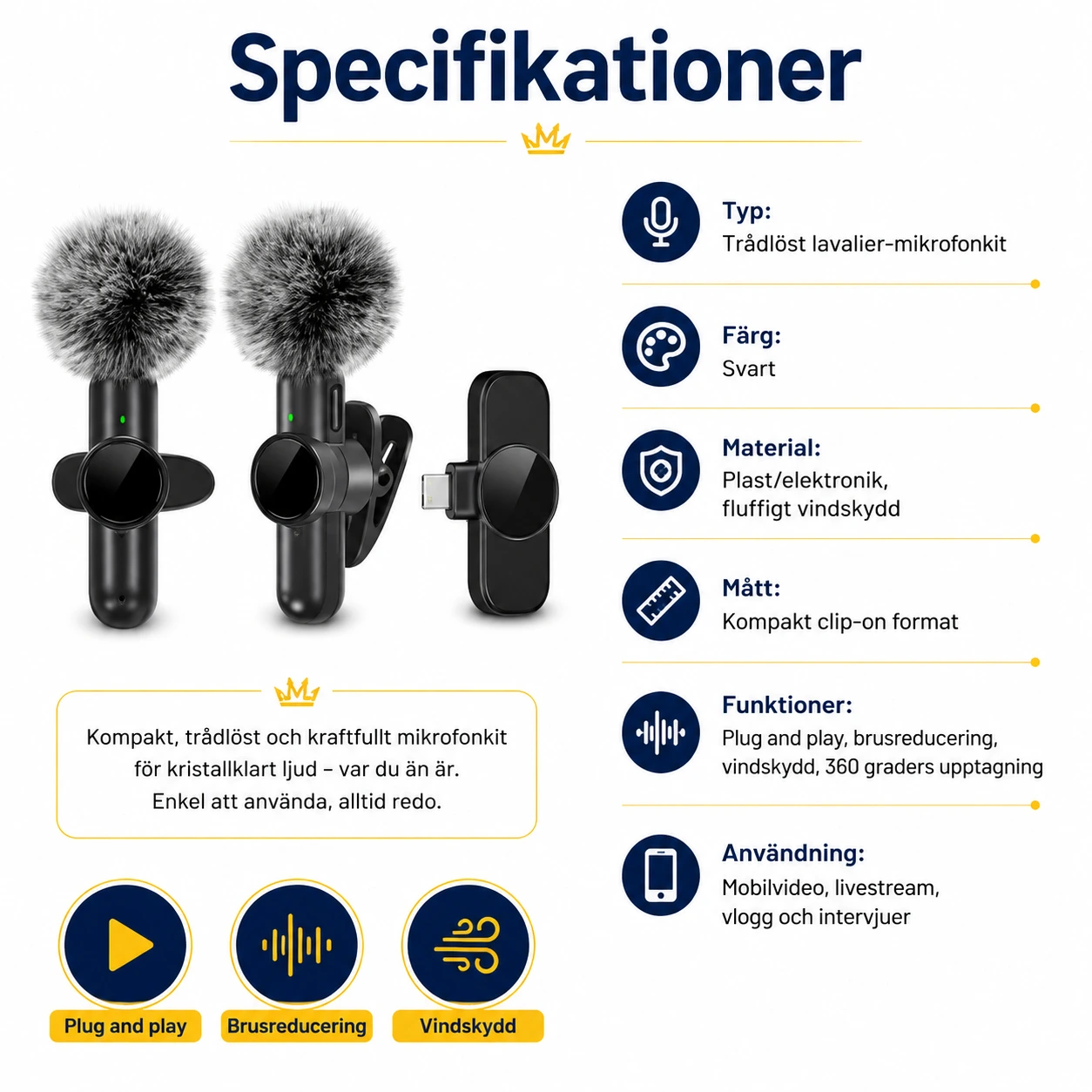 Trådlöst Mini Mikrofon Kit med Vindskydd för Mobilinspelning