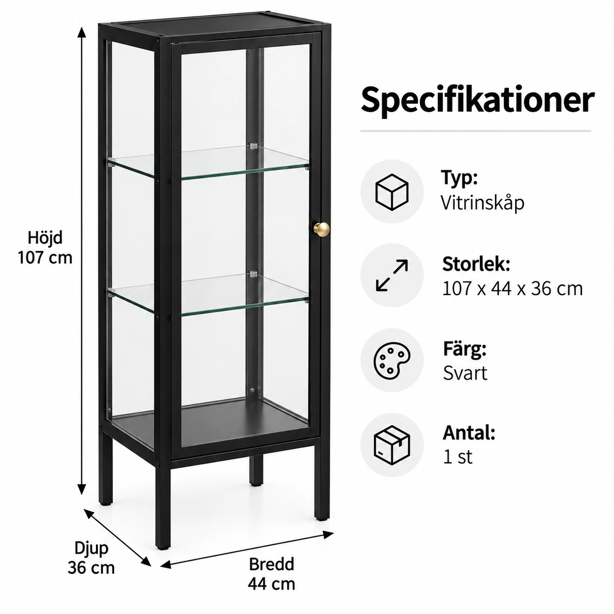 Vitrinskåp för samlarfigurer med transparenta sidor