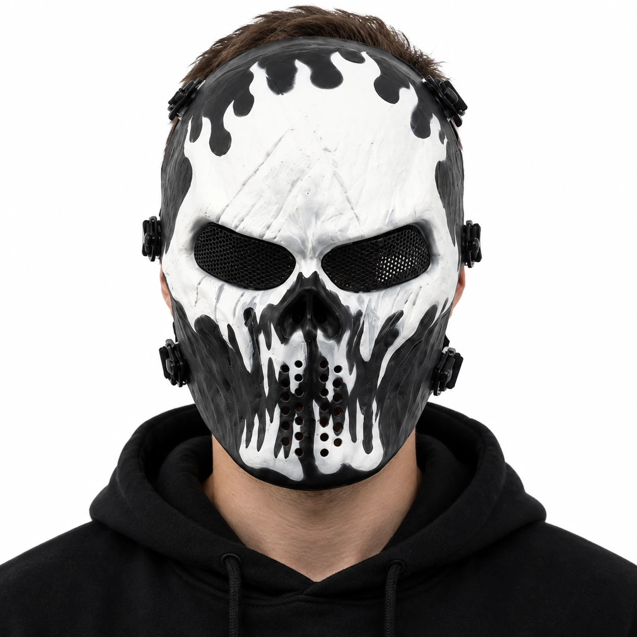 Ansiktsmask skelett heltäckande, vit och svart