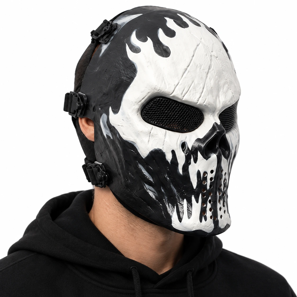 Ansiktsmask skelett heltäckande, vit och svart