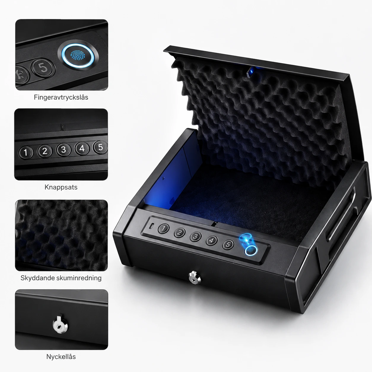 Biometrisk säkerhetsbox med kodlås för hem och bil